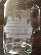 Vintage Clear Glass Pitcher Etched with Clipper Ship 7 1/2” picture