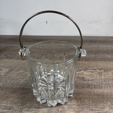 Vtg Diamond Cut Glass Ice Bucket Wine Chiller Handle picture
