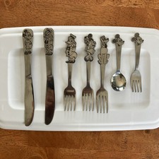 VTG Walt Disney Stainless by Bonny Japan Mickey Minnie Donald 7pc Child Flatware picture