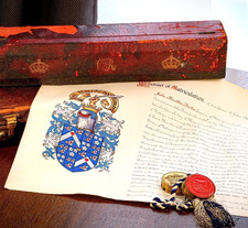 Queen Victoria Scotland Grant Coat of Arms Heraldry Antique Document Vellum picture