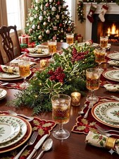 Set of 8 Vtg Arby’s Christmas Holly Berry Wine Water Goblets Gold Rim Libbey picture