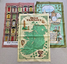 Lot 3 Vintage Fingal Irish Linen Tea Towels Doors of Dublin Map Ireland Coffee picture