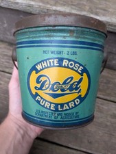 Vintage Dold Packing Co. White Rose Brand Pure Lard 2lb Metal Tin 🔥🔥🔥 picture