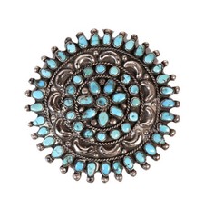 Zuni Pueblo Sterling Silver and Turquoise Brooch ca. 1960-1975 2.75
