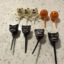 Lot (9)Vintage Halloween Cup Cake Toppers Black Cat, pumpkin ,￼Skull. Great piec picture