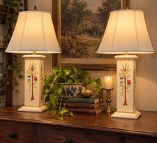 Vintage 1996 Jean Oates The Plantation Table Lamps Pair Hand  Painted Birdhouse picture
