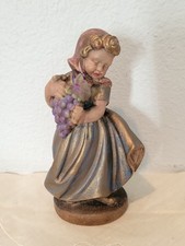 Vintage Oberammergau Hand Carved Girl With Grapes Sculpture Oberammergau Germany picture