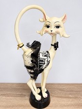 Whimsical Glamour Cat Figurine 16” Blk&Wht Dress Long Eyelashes Statue Pretty picture