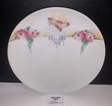 Nippon Hand Painted Butterfly Pink Rose Dessert Plate Vintage picture