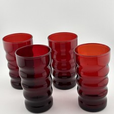 VTG Anchor Hocking Ruby Red Curved Wavy Tumbler Water Glass, Set of 4 - 9.5 oz picture