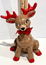 VTG 1980s Kimple Mold Ceramic Christmas Reindeer Figurine Quilted Softee Red picture