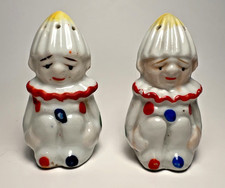 Vintage Ceramic Clown Salt & Pepper Shakers Pair Retro Kitchen Collectible picture