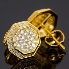 Octagon Shaped 925 Pure Silver Round Cut Moissanite Screw Back Stud Earrings picture