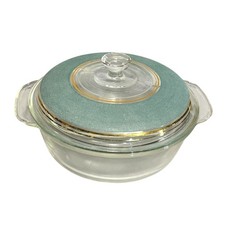 Vintage Mid Century Fire King Aqua Mist 1.5 Qt Divided Covered Casserole Dish picture