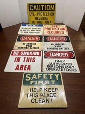 Vintage industrial Safety Warning Caution Danger signs lot of 8, one metal picture