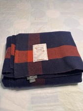 Vtg Woolrich Wool Blanket Dark Blue Red Stripe 66x80 USA Heavy Twin Bed Read FSh picture