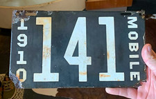 Vintage Prestate 1910 Mobile Alabama License Plate Tag #141  AL porcelain picture