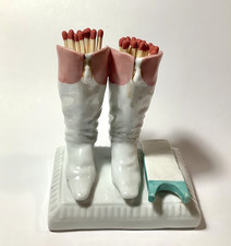 Antique German Porcelain Riding Boots & Boot Jack Match Stick Holder Striker picture