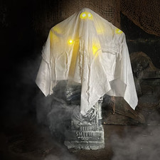 Haunted Hill Farm 4 ft Lighted Ghost with Tombstone Halloween Animatronic picture