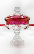 1950's Gorgeous Ruby Crown Wedding Bowl Compote with Lid 7.25