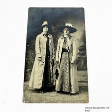 RPPC Two Women Long Coats Hats Fashion Real Photo Postcard Antique c 1910s picture