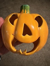 Old Ceramic Halloween Pumpkin Jack O Lantern Tealight Votive Candleholder picture