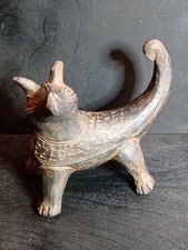 Vintage 1970s Peruvian Blackware Clay Dog Ocarina Whistle – Pre-Columbian Chimú picture