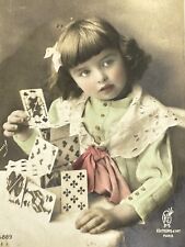 B1 RPPC Girl Playing Cards Building House Of Card Chateau De Cartes picture