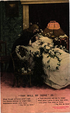 Thy Will Be Done Religious Woman Flowers Bamforth England Vintage Postcard picture