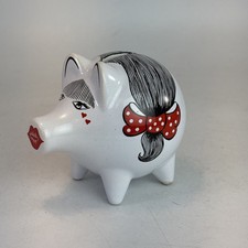 Vintage Wächtersbach Pucker Up Piggy Bank Ceramic Girl Face Red Bow West Germany picture