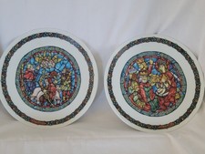 2 Vntg Henri D'Arceau-Limoges Noel Vitrail Colllector Series 8 1/2