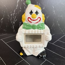 Vintage McCoy Pottery White Green Black Clown Window Bank 10 1/4