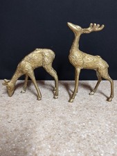 Vintage Collectible MCM Decor Solid Brass Deer Figurine Set Pair Buck & Doe picture