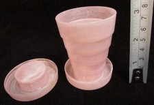 Vintage PINK Swirls Celluloid PPP TUCKAWAY Collapsible TRAVEL CUP & PILL HOLDER picture