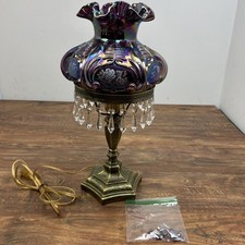 Fenton Purple Amethys Carnival Iridized Hand Painted Floral Student Lamp *READ* picture