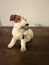 Vintage Terrier Puppy Dog Figurine Porcelain Ceramic Brown White Tongue Out 4” picture