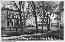 Island Falls ME Maine Main Street Storefronts Looking West 1911 Postcard Copy picture