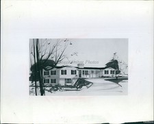 1967 Cleveland Press White Split Level House Black Shutters Snow Pond Photo 8x10 picture