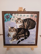 Vintage Avon Mimi Vang Olsen Framed Cat Tile Trivet Wall Plaque~7