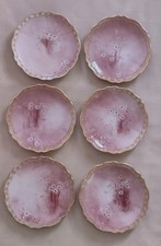Antique O & EG Royal Austria Gold Trim Plates Set of 6, Mauve w/Flowers 6.75