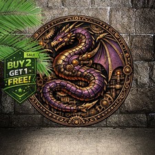 Steampunk Dragon Metal Wall Art Vintage Inspired Purple Decor 8x8 picture