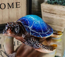 Nautical Ocean Blue Hues Giant Sea Turtle Swimming Decorative Figurine Tortoise picture