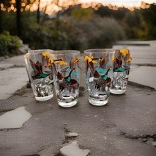Vintage 4 Hazel Atlas Wild Geese Bird Cattails Lake Cabin Woods Tumbler Glasses picture