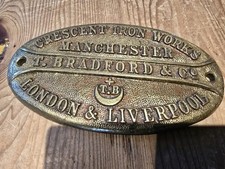 Antique Thomas Bradford Brass Makers Plate Crescent Iron Works Manchester c1900 picture