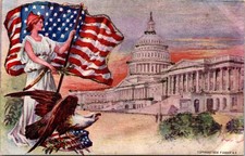 Columbia with Flag on Capitol Hill UNP P Sander Embossed UDB Postcard XG12 picture