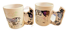 Cow Mugs-Set of Two Classic Black & White Cow Print Cute Handle Design picture