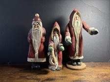 Old World Santas Folk Art Hand Carved Wood (3) St. Nick Primitive Santa Claus picture