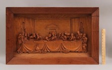 Antique Hand Carved Wood Wall Sculpture Religious Catholic DaVinci's Last Supper picture