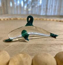 Vintage - Handmade glass dolphin ornament green teal & clear picture