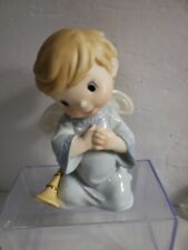 Baby Angel Porcelain Figurine Blue & White With Trumpet 8